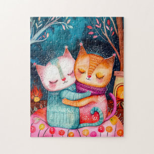 Puzzle Illustration de deux chats s'étreignant dans un ca