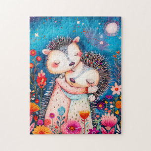 Puzzle Illustration de deux hérissons s'étreignant la nui