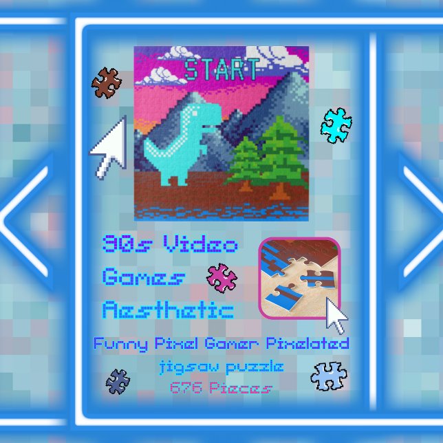 Puzzle Illustration de dinosaure pixelisé drôle pour joue (Funny Pixel Gamer Pixelated- Dinosaur Illustration 20" x 20"Jigsaw Puzzle with Gift Box, 676 Pieces.)
