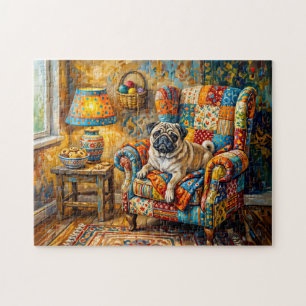 Puzzle Illustration de fauteuil pour chien Mops de cottag