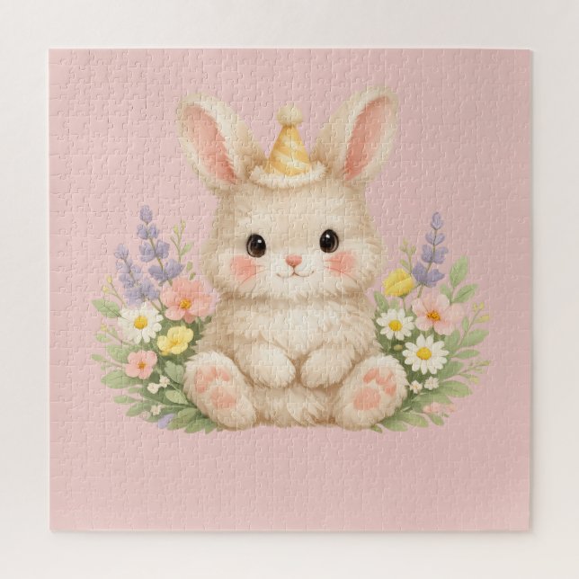 Puzzle Illustration de fleur sauvage de lapin pastel (Vertical)