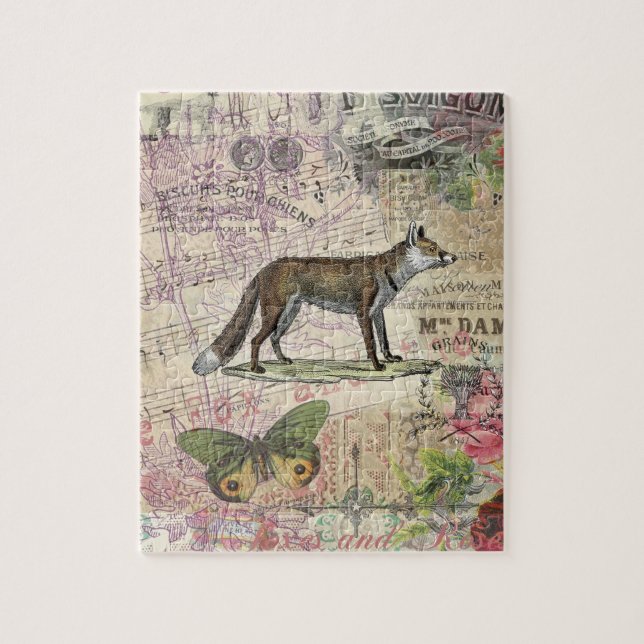 Puzzle Illustration de Fox Wildlife Vintage Animal (Vertical)