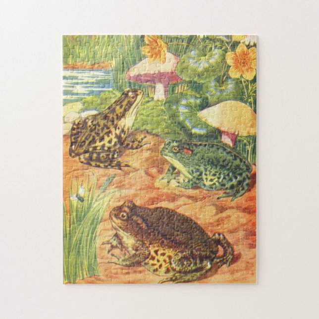 Puzzle Illustration de grenouilles Livre Vintage pour enf (Vertical)