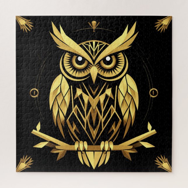 Puzzle Illustration de hibou géométrique doré (Vertical)