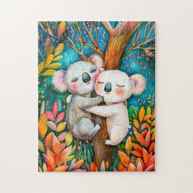 Puzzle Illustration de koalas hugging in eucalyptus fores (Vertical)