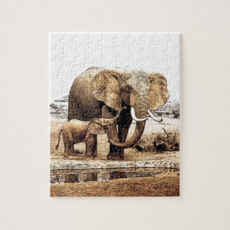 Puzzle Illustration de la famille des éléphants Art anima