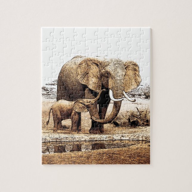 Puzzle Illustration de la famille des éléphants Art anima (Vertical)