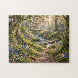 Puzzle Illustration de la faune forestière au bord du rui