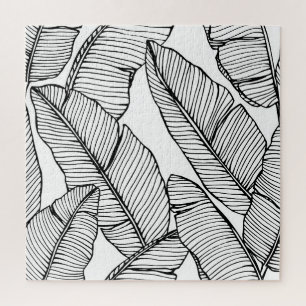 Puzzle Illustration de la feuille de bananier noir blanc