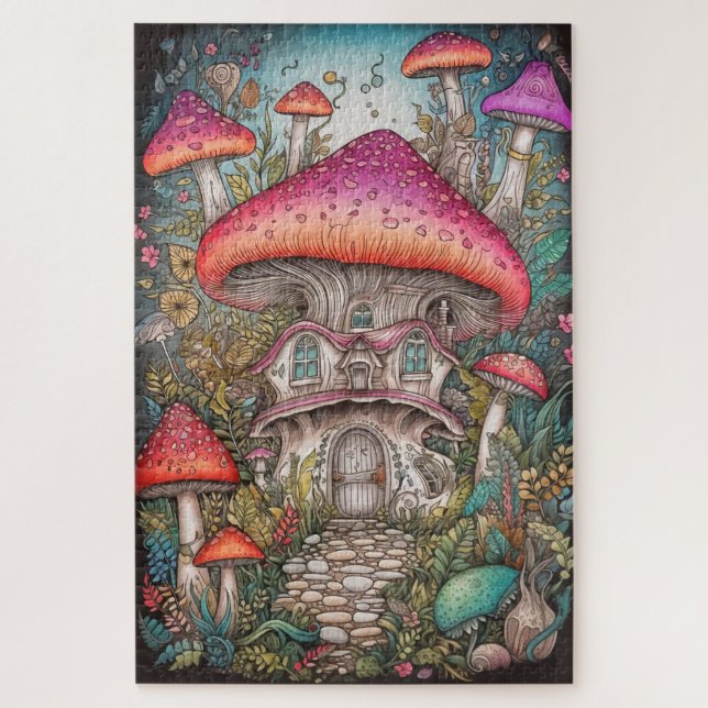 Puzzle Illustration de la forêt de champignons sauvages (Vertical)