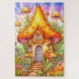 Puzzle Illustration de la maison de champignons majestueu