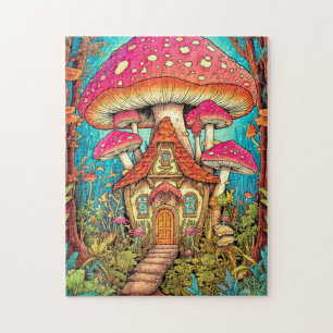 Puzzle Illustration de la maison de champignons mignons