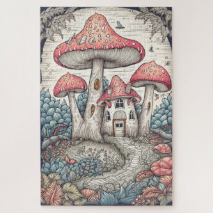 Puzzle Illustration de la maison de champignons psychédél