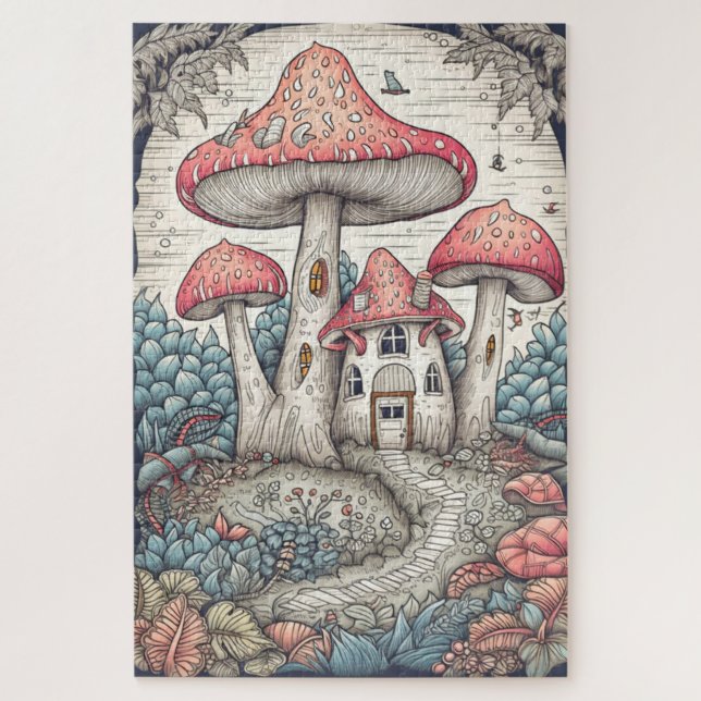 Puzzle Illustration de la maison de champignons psychédél (Vertical)