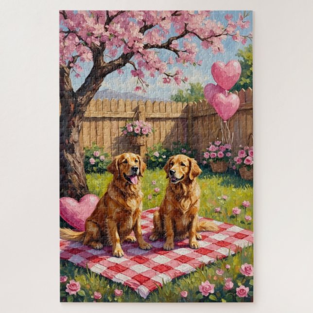 Puzzle Illustration de la Saint-Valentin avec Golden Retr (Vertical)