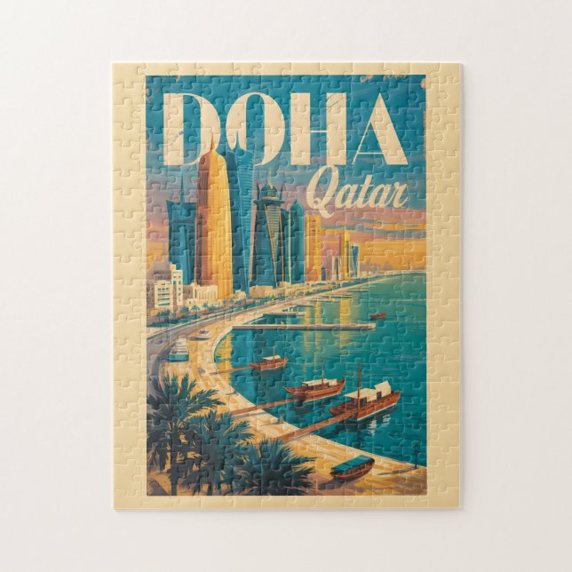 Puzzle Illustration de la skyline de Doha Qatar Art de vo (Vertical)