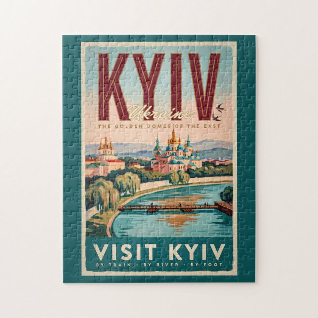 Puzzle Illustration de la skyline de Kiev en Ukraine, Art (Vertical)