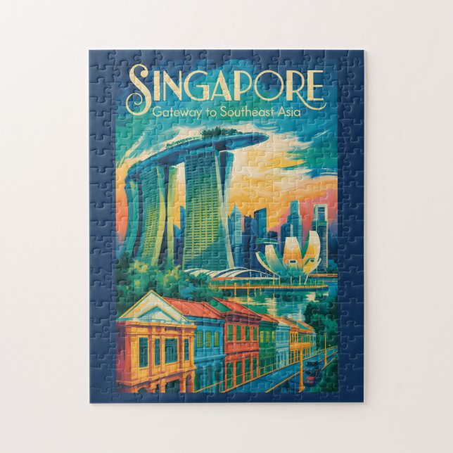 Puzzle Illustration de la skyline de Singapour Art de voy (Vertical)