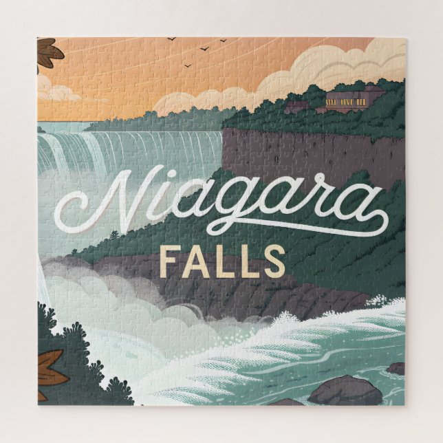 Puzzle Illustration de l'affiche rétro vintage des chutes (Vertical)