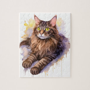 Puzzle Illustration de l'aquarelle de chat Tabby long