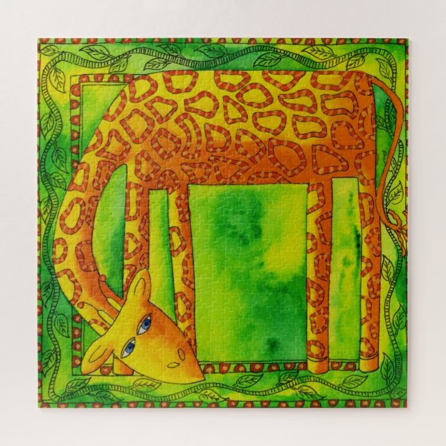 Puzzle Illustration de l'aquarelle de girafe à motifs (Horizontal)