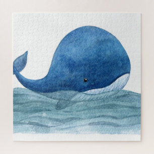 Puzzle Illustration de l'aquarelle de la baleine bleue mi