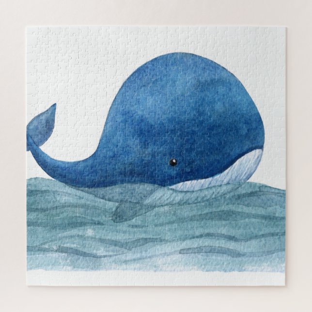 Puzzle Illustration de l'aquarelle de la baleine bleue mi (Vertical)