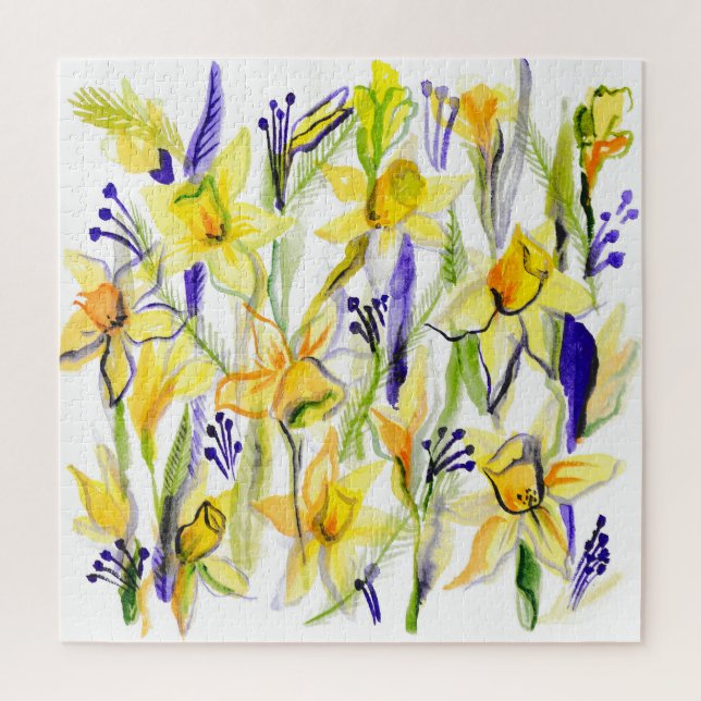 Puzzle Illustration de l'aquarelle des jonquilles jaunes (Vertical)