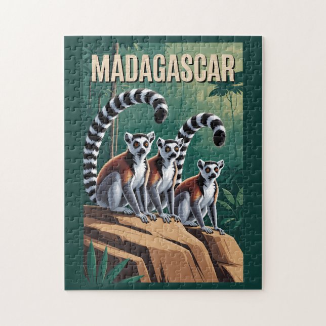 Puzzle Illustration de lémuriens de Madagascar Art de voy (Vertical)