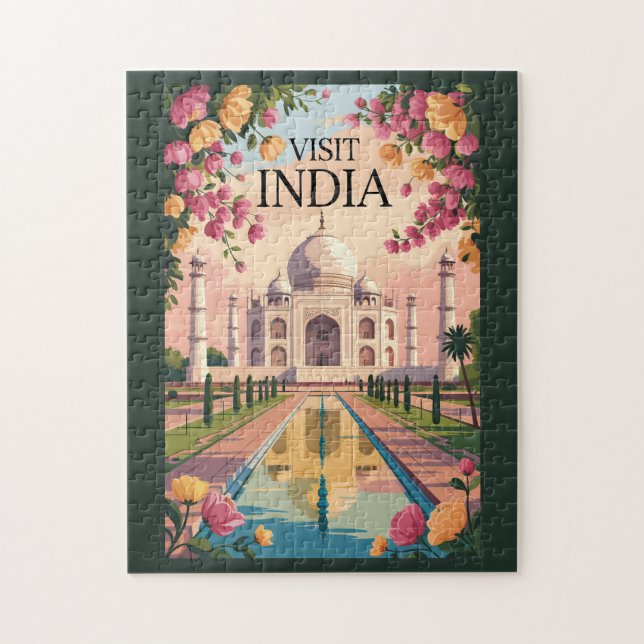 Puzzle Illustration de l'Inde Taj Mahal Art de voyage Vin (Vertical)