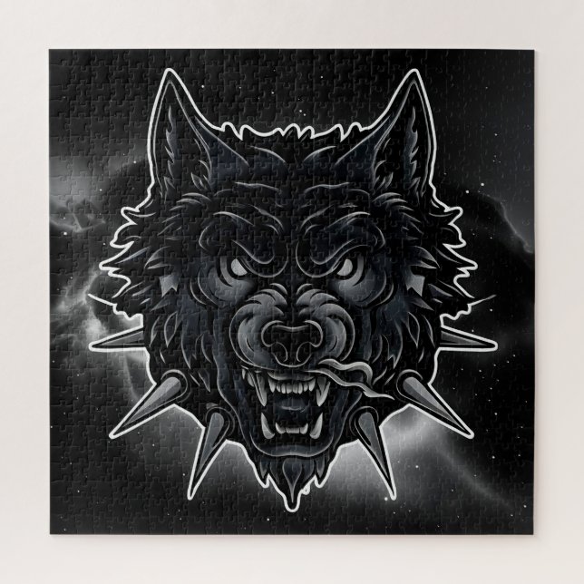 Puzzle Illustration de loup féroce avec collier à pointes (Vertical)