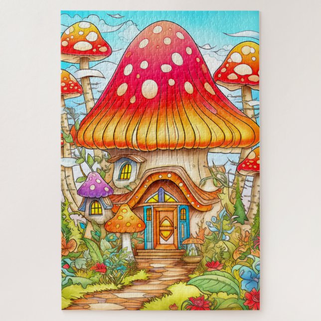 Puzzle Illustration de maison de champignon magique (Vertical)