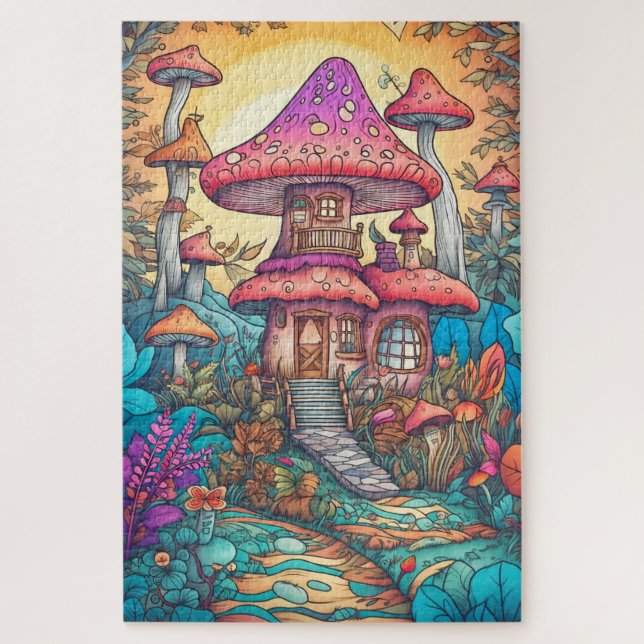 Puzzle Illustration de maison de champignon psychédélique (Vertical)