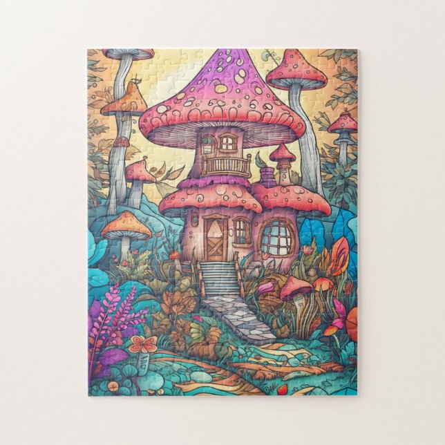 Puzzle Illustration de maison de champignon psychédélique (Vertical)