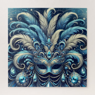 Puzzle Illustration de masque de bal masqué à plume bleue