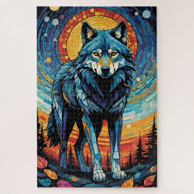 Puzzle Illustration de mosaïque colorée du loup majestueu (Vertical)