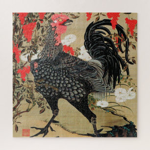 Puzzle Illustration de Nandina et Rooster par Ito Jakuchu