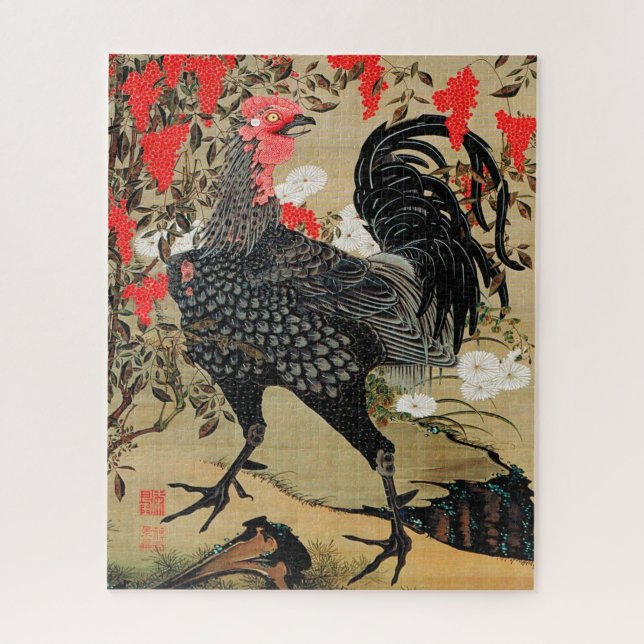Puzzle Illustration de Nandina et Rooster par Ito Jakuchu (Vertical)