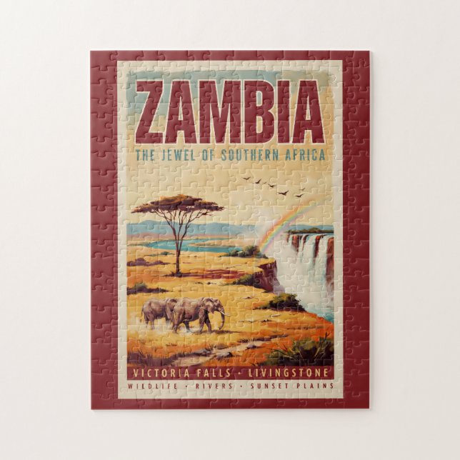 Puzzle Illustration de paysage zambien Art de voyage vint (Vertical)