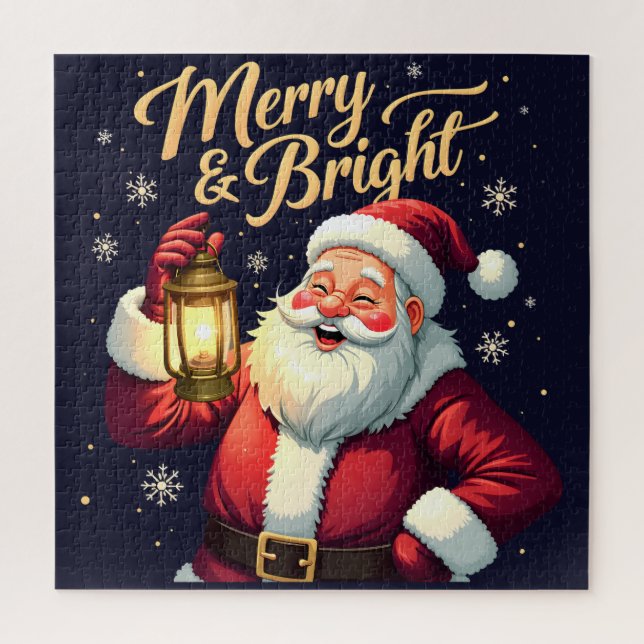 Puzzle Illustration de Père Noël joyeux tenant une lanter (Vertical)