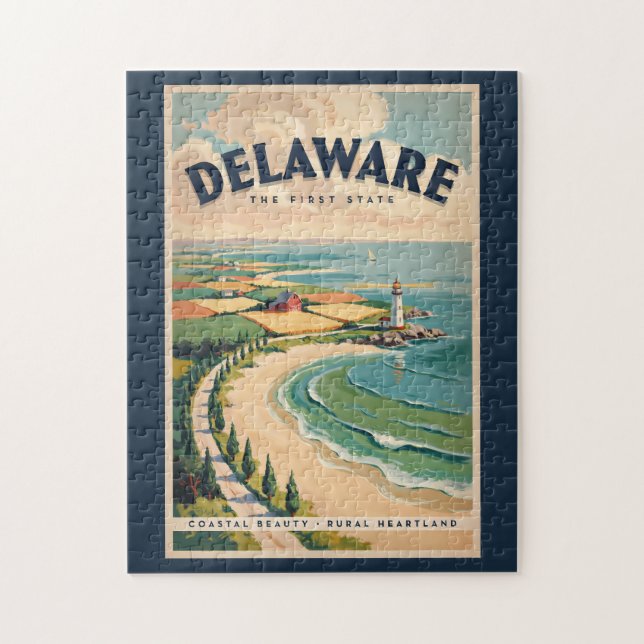 Puzzle Illustration de phare du Delaware Art de voyage ré (Vertical)