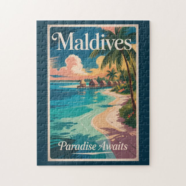 Puzzle Illustration de plage aux Maldives Art de voyage v (Vertical)