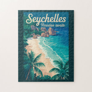 Puzzle Illustration de plage vintage aux Seychelles Art d
