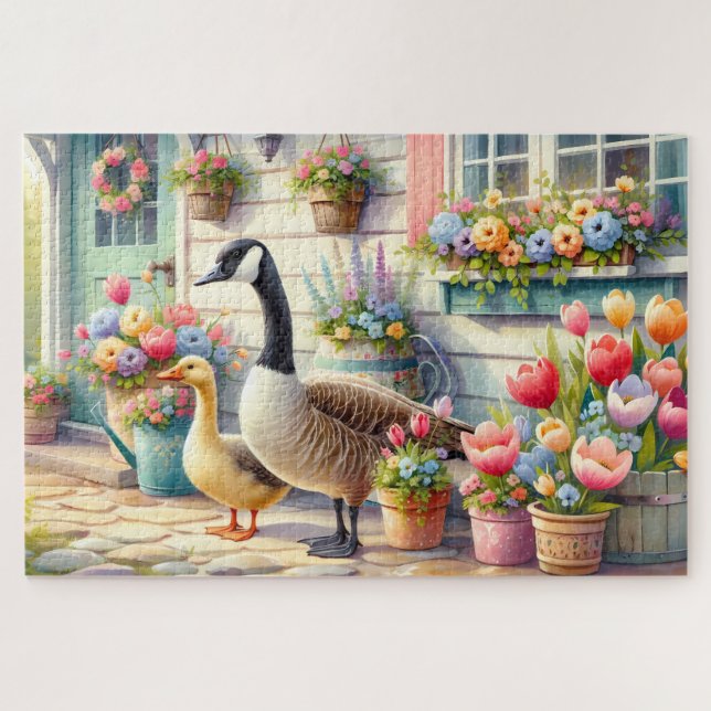 Puzzle Illustration de printemps d'oies de jardin de cott (Horizontal)