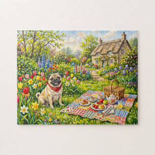 Puzzle Illustration de Pug de pique-nique dans un jardin