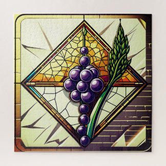 Puzzle Illustration de raisins et de blé en vitrail