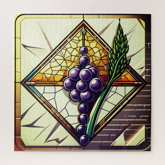 Puzzle Illustration de raisins et de blé en vitrail (Vertical)