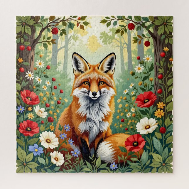 Puzzle Illustration de renard dans une forêt de fleurs sa (Vertical)