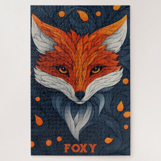 Puzzle Illustration de renard stylisé avec fond floral (Vertical)