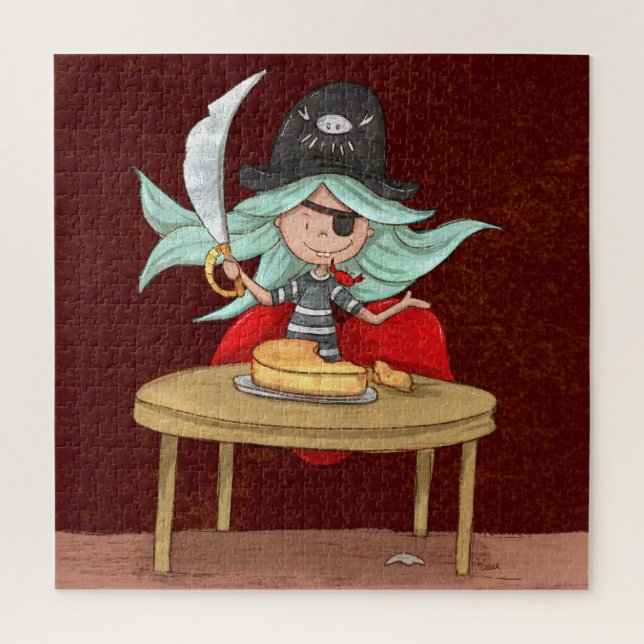 Puzzle Illustration de sirène pirate drôle coupant du fro (Vertical)